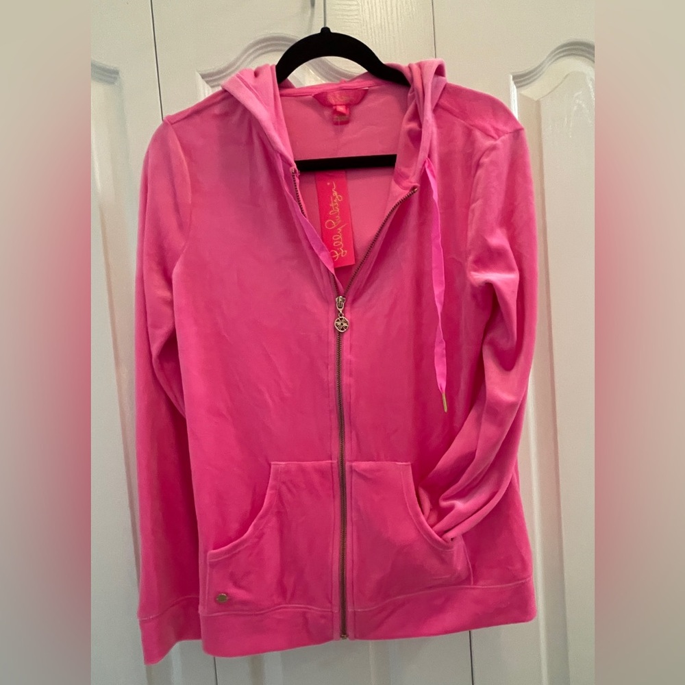 Lily Pulitzer Lounge Set Hoodie/Pants Sz M New w/tags Plumeria Pink Soft Velour - Picture 9 of 14